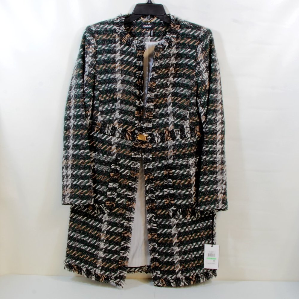NWT! DKNY Women’s Black, White & Green Tweed Pea Coat